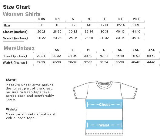Custom American apparel Sizing Chart